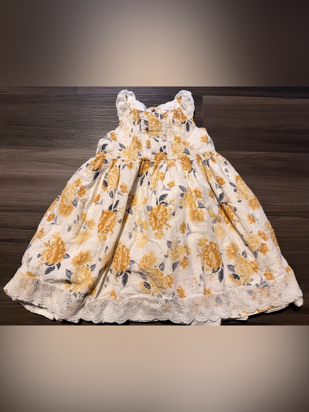 Tahari toddler girls size 3T cream yellow gray lace dress